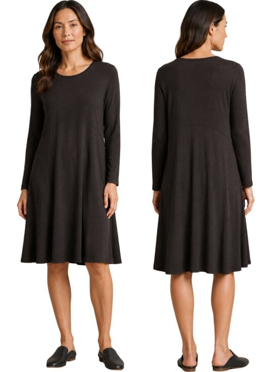 Eileen Fisher Dresses & Skirts - Eileen Fisher Viscose Jersey Long Sleeve Dress Women's Medium Brown Minimal NWOT